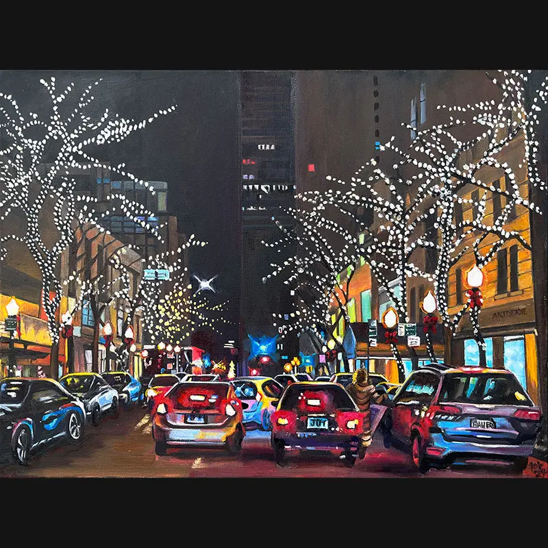 Tree Lights Oak Street Painting